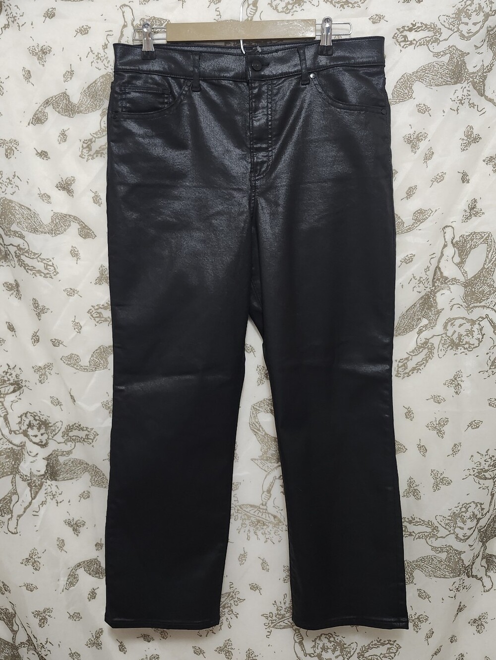 Express Black Coated Women’s High Rise Straight Ankle Pants Sz 12
